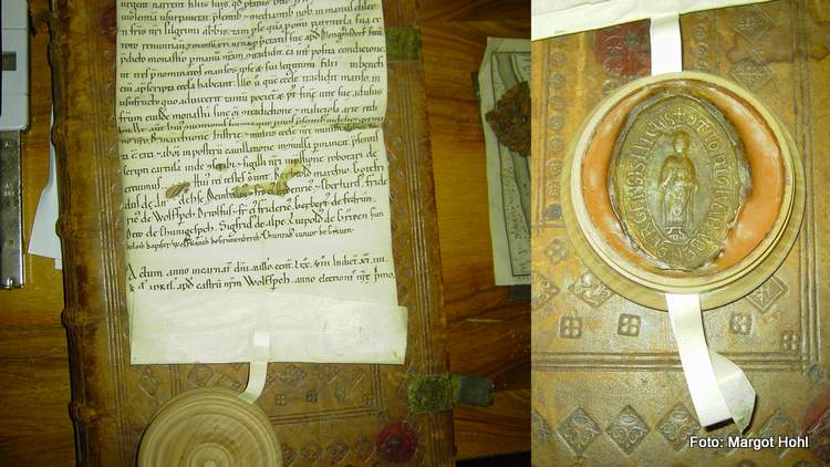 Urkunde aus dem Jahre 1178 mit dem Siegel.